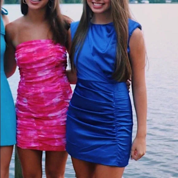 Pants Store | Dresses | Blue Satin Mini Dress Great For Homecoming |  Poshmark